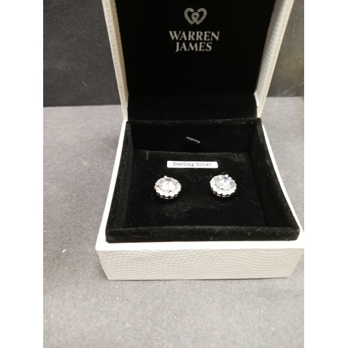 687 - 925 silver Warren James diamanté stone stud earrings boxed