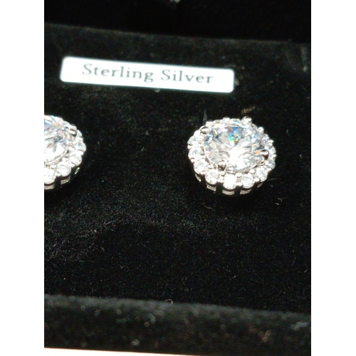 687 - 925 silver Warren James diamanté stone stud earrings boxed