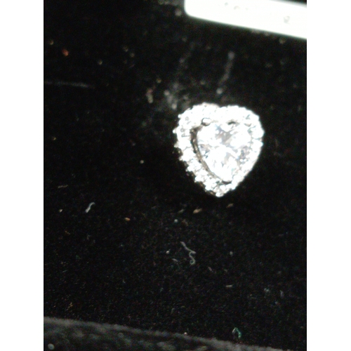 688 - 925 silver Warren James heart diamanté stud earrings boxed