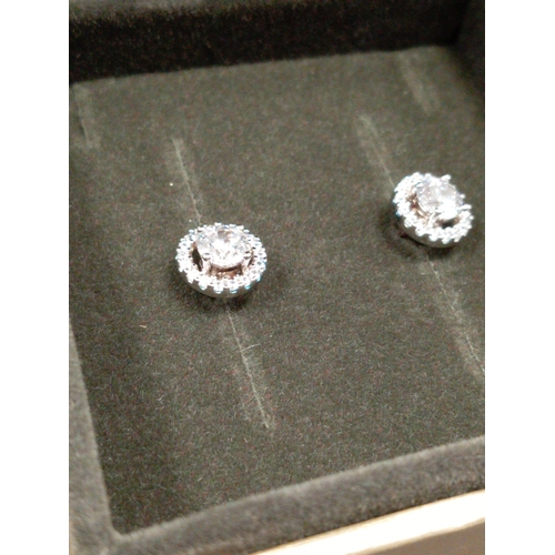 689 - 925 silver Warren James circle diamanté stud earrings boxed