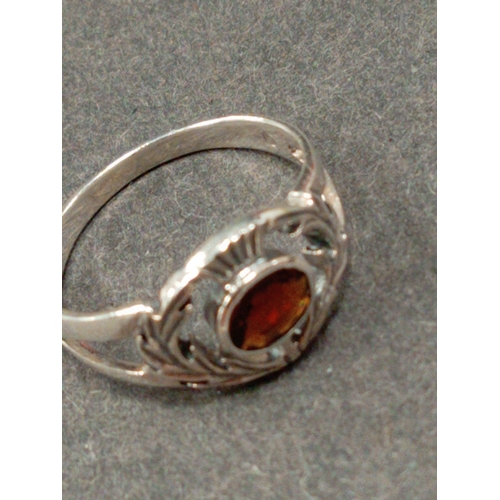 699 - 925 silver thistle and red stone ring size K