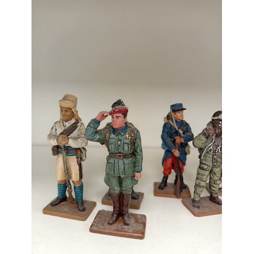 591 - Ten delprado men at war die cast figures with magazines includes, French, German, USA and British so... 