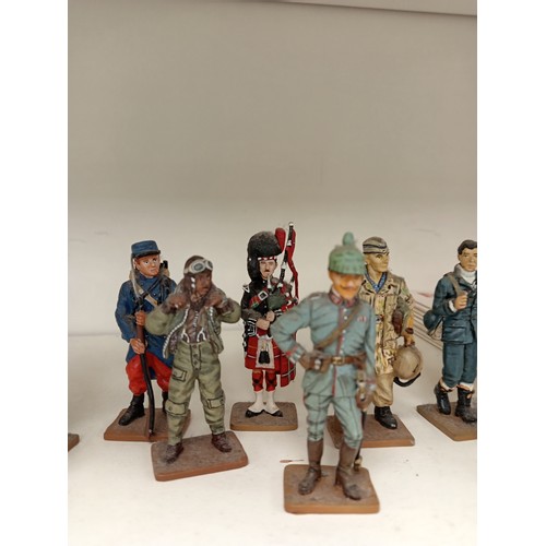 591 - Ten delprado men at war die cast figures with magazines includes, French, German, USA and British so... 