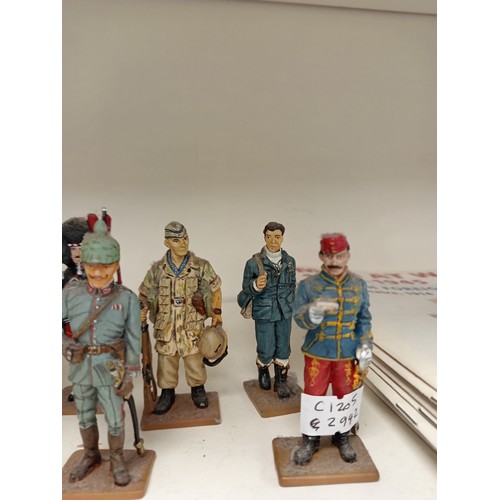 591 - Ten delprado men at war die cast figures with magazines includes, French, German, USA and British so... 