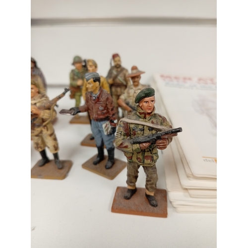 610 - Ten die cast delprado lead soldier figures with magazines includes Sergeant army commando, female sn... 