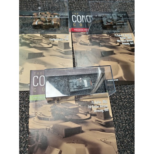 494 - Five combat collection Deagostini model die cast tanks in display cases 7cm x 17cm. Includes T-54, P... 