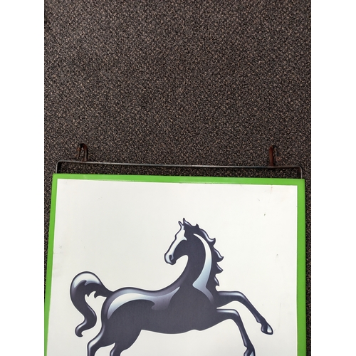 642 - Steel Lloyd's Bank hanging sign double sided swing type H 60cm x W 60cm The Black Horse