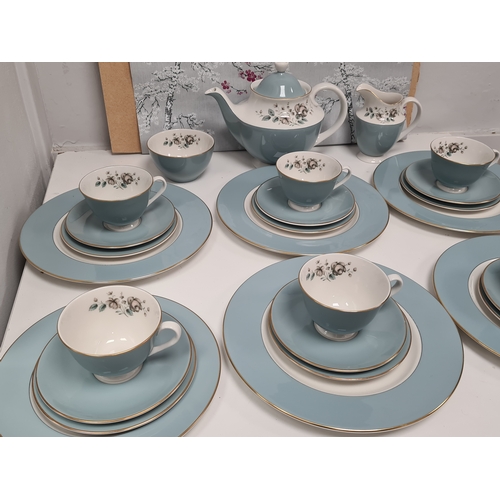 473 - Royal Doulton China 27 Piece Tea Set Rose Elegans T.C 1010. To include: 5 dinner plates; 1 salad pla... 