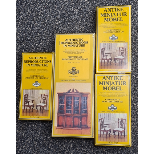 483 - 4 Miniature Chippingdale wooden Dolls House Kits, Authentic Furniture to include Breakfront Bookcase... 