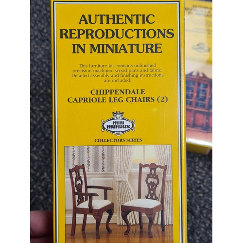 483 - 4 Miniature Chippingdale wooden Dolls House Kits, Authentic Furniture to include Breakfront Bookcase... 