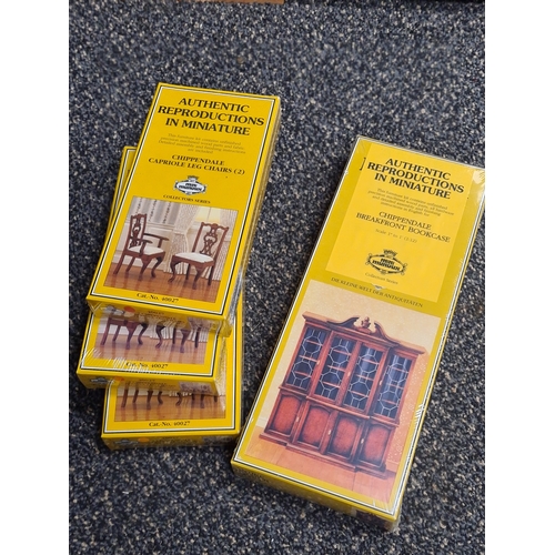 483 - 4 Miniature Chippingdale wooden Dolls House Kits, Authentic Furniture to include Breakfront Bookcase... 