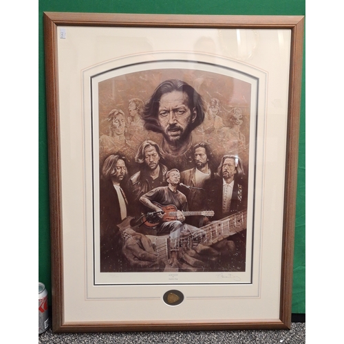 488 - Large Glass Framed Limited Edition Eric Clapton Print 