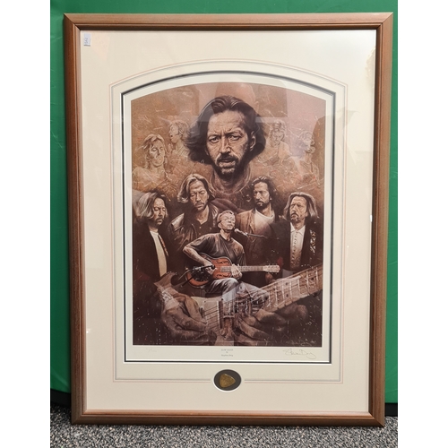 488 - Large Glass Framed Limited Edition Eric Clapton Print 