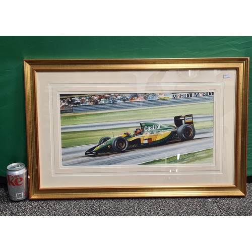 489 - Original painting under glass of Johnny Herbert Lotus Formula 1 Racing Car Watercolour/Gouache Paint... 