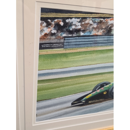 489 - Original painting under glass of Johnny Herbert Lotus Formula 1 Racing Car Watercolour/Gouache Paint... 