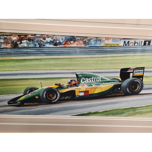 489 - Original painting under glass of Johnny Herbert Lotus Formula 1 Racing Car Watercolour/Gouache Paint... 