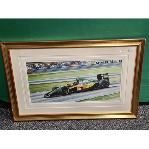 489 - Original painting under glass of Johnny Herbert Lotus Formula 1 Racing Car Watercolour/Gouache Paint... 