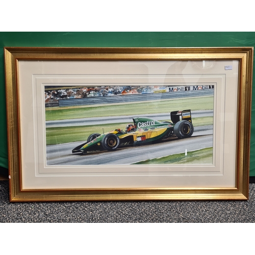 489 - Original painting under glass of Johnny Herbert Lotus Formula 1 Racing Car Watercolour/Gouache Paint... 