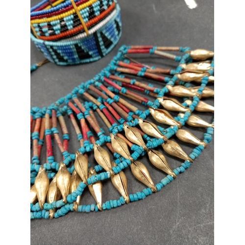 493 - African handmade beaded necklace and bracelet.