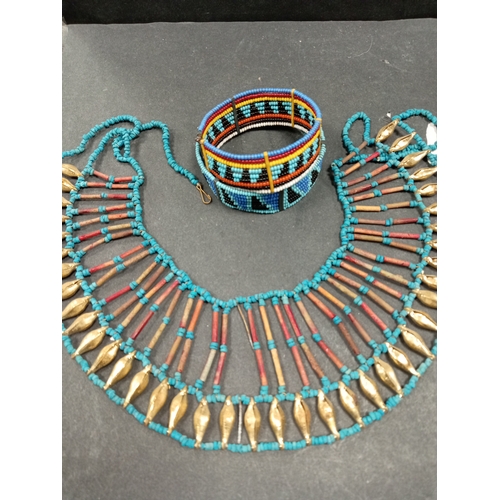 493 - African handmade beaded necklace and bracelet.