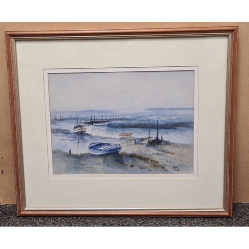 496 - Glass framed original watercolour of coastline 'Molston (Moyston) Winter' By John Tuck, measures H44... 