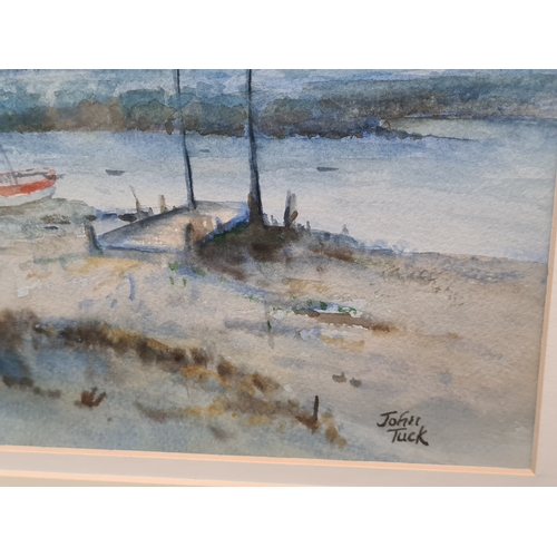 496 - Glass framed original watercolour of coastline 'Molston (Moyston) Winter' By John Tuck, measures H44... 