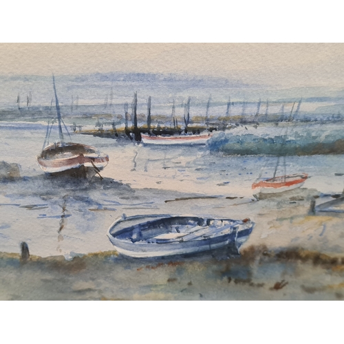 496 - Glass framed original watercolour of coastline 'Molston (Moyston) Winter' By John Tuck, measures H44... 