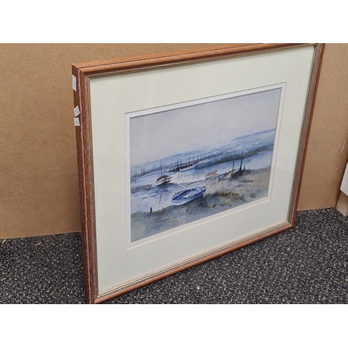 496 - Glass framed original watercolour of coastline 'Molston (Moyston) Winter' By John Tuck, measures H44... 