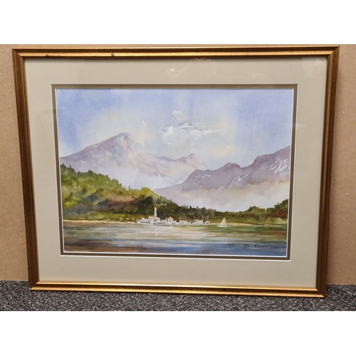 497 - Glass framed original mountain & lake watercolour by Das Thomas 2000, measures H41cm x 51cm.