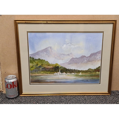 497 - Glass framed original mountain & lake watercolour by Das Thomas 2000, measures H41cm x 51cm.