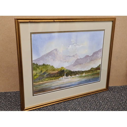 497 - Glass framed original mountain & lake watercolour by Das Thomas 2000, measures H41cm x 51cm.