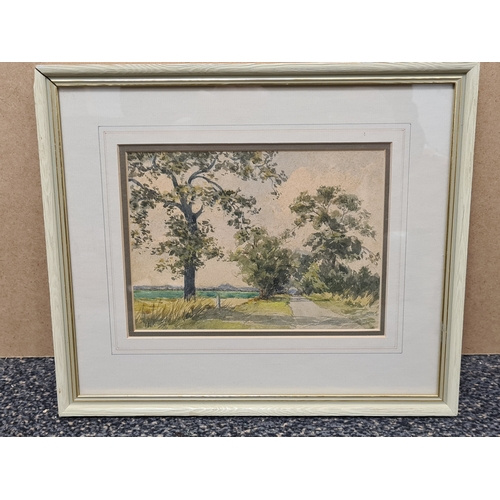 498 - Glass framed original watercolour painting 'Bintree Norfolk' by M.O. Kemp S.B.A. 1964, measures H27c... 