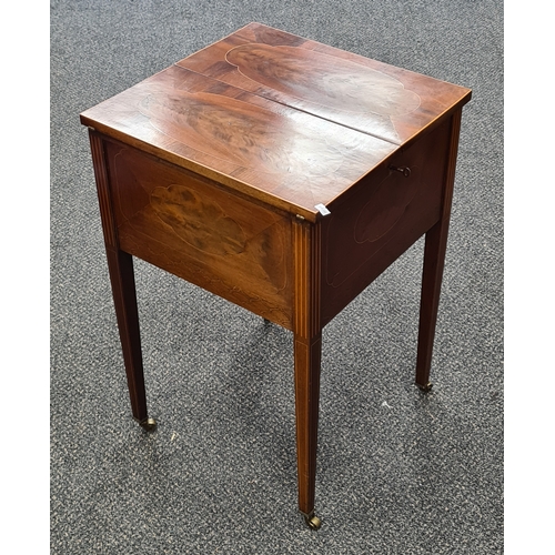 502 - Georgian style inlaid Mahogany Workbox/Storage/Sewing table, this is lockable with key and has porta... 