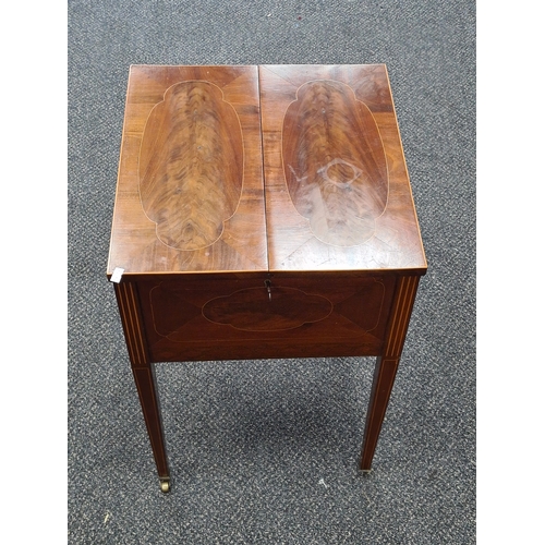 502 - Georgian style inlaid Mahogany Workbox/Storage/Sewing table, this is lockable with key and has porta... 