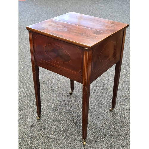 502 - Georgian style inlaid Mahogany Workbox/Storage/Sewing table, this is lockable with key and has porta... 