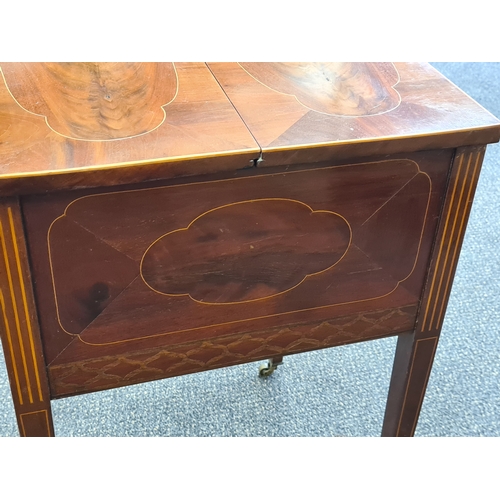 502 - Georgian style inlaid Mahogany Workbox/Storage/Sewing table, this is lockable with key and has porta... 