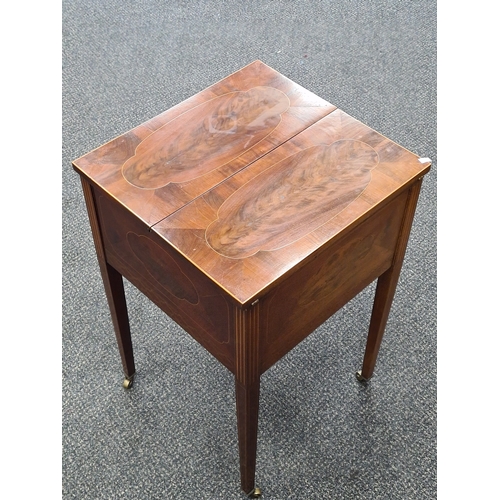 502 - Georgian style inlaid Mahogany Workbox/Storage/Sewing table, this is lockable with key and has porta... 