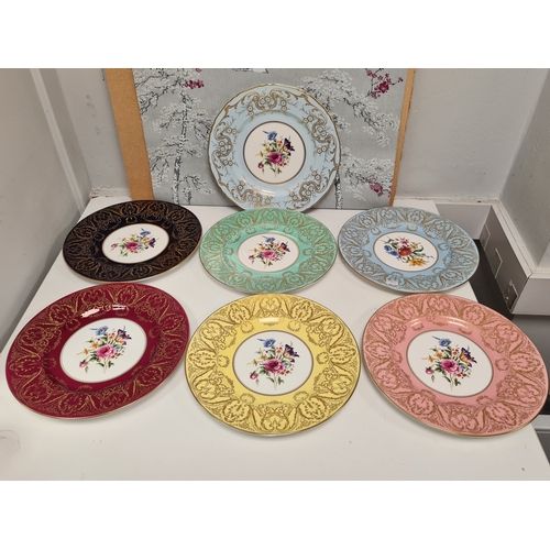 507 - Set of 6 large decorative Royal Worcester Fine Bone China Plates with floral design and different co... 