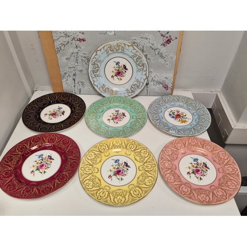 507 - Set of 6 large decorative Royal Worcester Fine Bone China Plates with floral design and different co... 