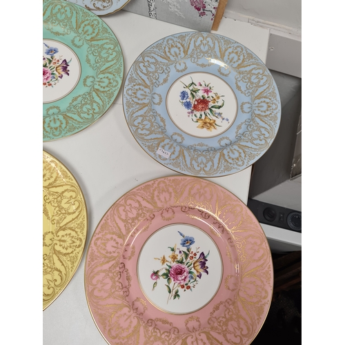 507 - Set of 6 large decorative Royal Worcester Fine Bone China Plates with floral design and different co... 