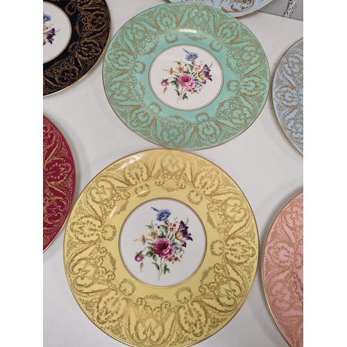 507 - Set of 6 large decorative Royal Worcester Fine Bone China Plates with floral design and different co... 