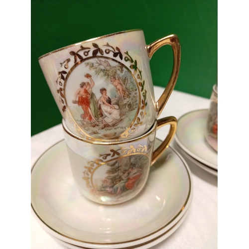 516 - Ornate foreign porcelain coffee service, this consists of six cups, saucers, coffee pot, sugar bowl ... 