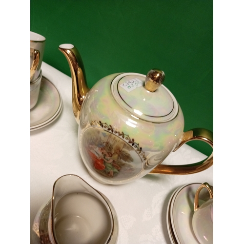 516 - Ornate foreign porcelain coffee service, this consists of six cups, saucers, coffee pot, sugar bowl ... 