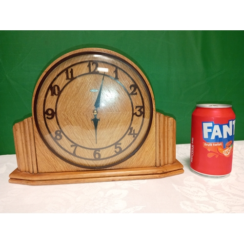 520 - Vintage Metamec electric Art Deco style wooden clock H 21cm x W 30cm.