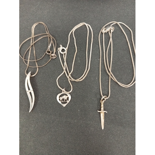 718 - Three 925 silver chains with 925 silver pendants includes modernist single stone pendant, Taurus zod... 