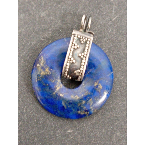 746 - Two 925 silver pendants includes fused glass pendant, grey glass pendant and a white metal lapis laz... 