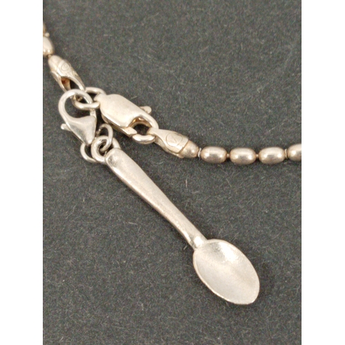 747 - 925 silver ball link bracelet 18cm with lock and key charm and spoon charm.