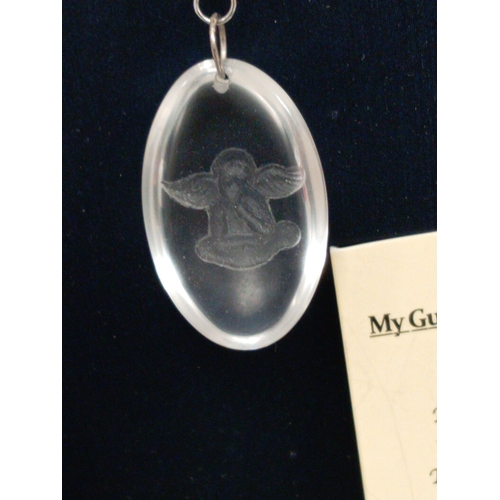 753 - Vintage Rock Crystal Intaglio Carved Angel Pendant on 925 silver chain. Boxed.