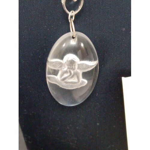 753 - Vintage Rock Crystal Intaglio Carved Angel Pendant on 925 silver chain. Boxed.