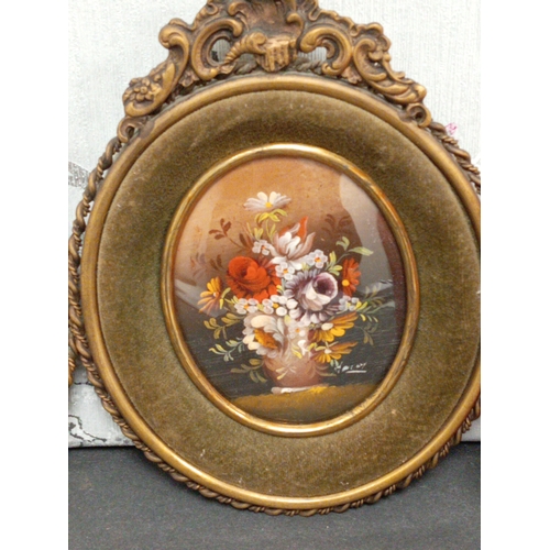 502 - Two hand painted miniatures in period frames. Both measure H 16cm x W 12cm.